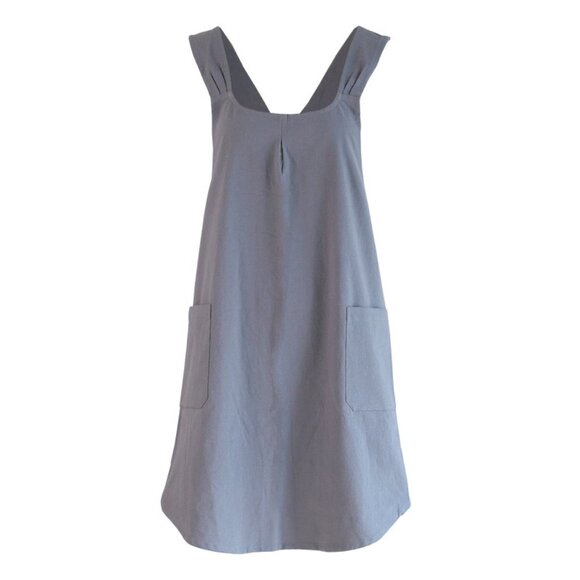Japanese Apron Halter Cross Back Bandage X Shape Aprons Two Pockets Cotton Linen - Picture 3 of 9